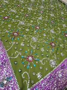 dhambka work with Olive Green colour Saree