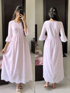 Elegant Pink Eyelet Maxi Dress