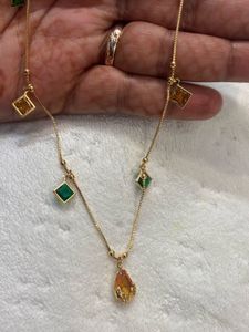 Gold Necklace with Emerald and Citrine Pendant