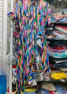 Boho Abstract Print Ruffle Dress