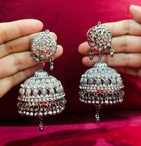 Exquisite Silver Tone Big Jhumka Earrings