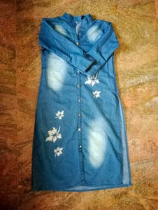 Denim Tunic with Leaf Print