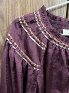 LUCKY BRAND Embroidered Burgundy Blouse