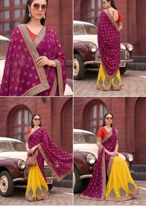 Dual-Tone Magenta & Sunshine Yellow Georgette Sare