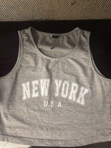 Grey New York USA Crop Top Tank