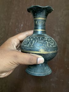 Vintage Brass Vase with Engraving