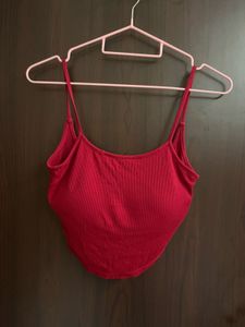 Ribbed Red Spaghetti Strap Crop Top
