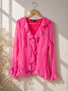Vibrant Pink Ruffle Blouse