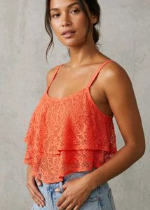Coral Lace Crop Top