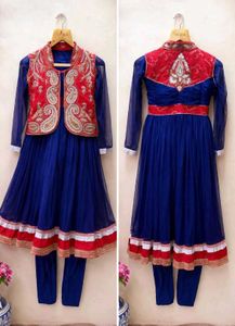 Embroidered Blue Jacket style frok set
