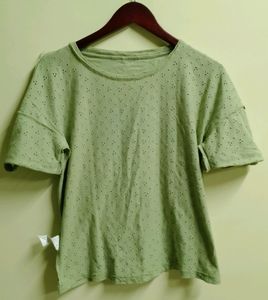 Green Eyelet Detail T-Shirt