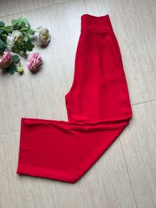 Red High-Waisted Wide-Leg Pants