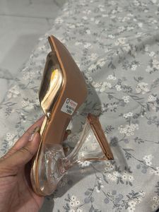 Rose Gold Mules with Clear Heels
