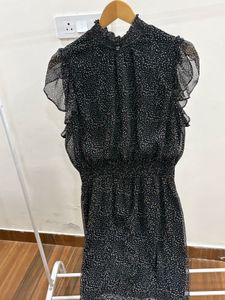 Black Polka Dot Print Flutter Sleeve Maxi