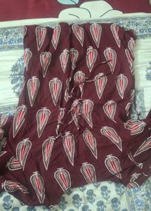 Maroon Printed Cotton Kurta tie neck