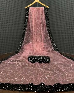 Elegant Pink Net Saree with Sequins