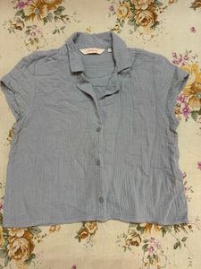 Light blue cotton crop shirt
