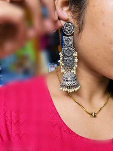 Oxidized Silver Jhumka Earrings