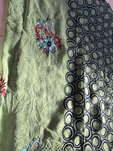 Beautiful Green Saree with Floral Embroidery