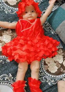 Adorable Red Baby Girl Dress Set