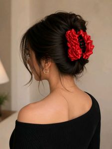 Elegant Red Satin Hair Claw Clip