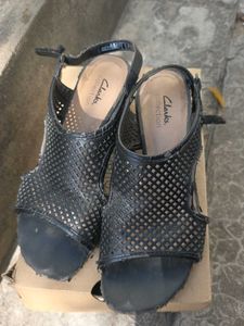 Clarks Collection Black Wedge Sandals