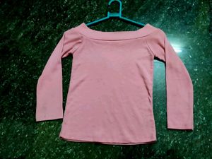 Pink Off-Shoulder Long Sleeve Top