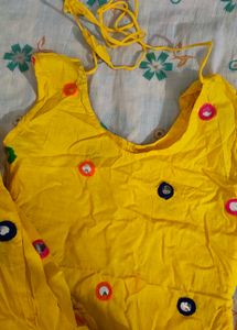Yellow Mirror Work Kurta Set