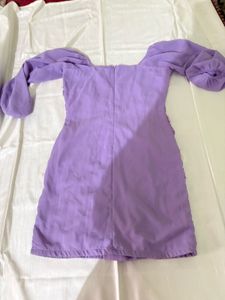 Purple Ruched Puff Sleeve Mini Dress
