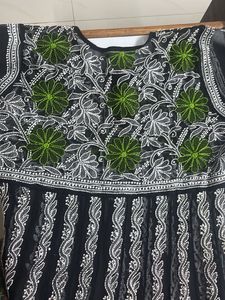Black &amp; Green chikenkaari  Embroidered kurta with