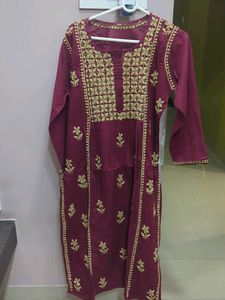 Maroon Embroidered Kurta