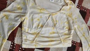 Cute Yellow Floral Long Sleeve Top
