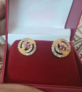 Gold Tone Stud Earrings with Stones
