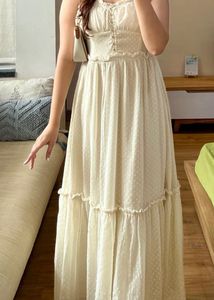 Cream Swiss Dot Maxi Dress