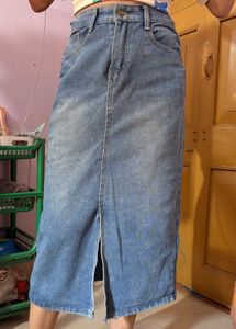 Classic Blue Denim Midi Skirt