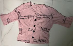 Pink Printed Button-Up shirt style Top