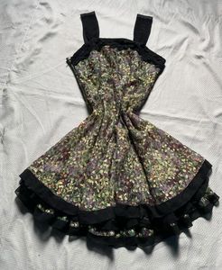 Floral Print Mini Dress with Lace Trim