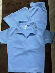 Baby Blue Ribbed Polo Crop Top