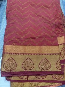 Maroon Saree with Gold Zigzag Pattern