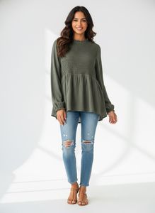 Olive Green Smocked Tunic Top