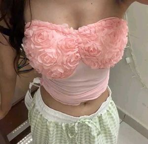 Pink Rose Embellished Mesh Top
