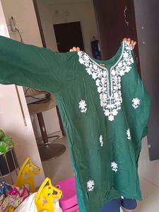 Green Embroidered short Kurta