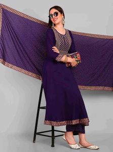 Elegant Purple Kurta Set with Palazzo &amp; Dupatta