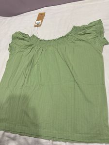 Green Smocked Off-Shoulder Top