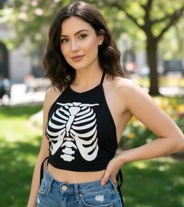💀Gothic Glam Romwe Skeleton Halter Crop Top💀
