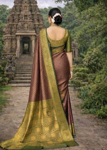 Elegant Purple &amp; Gold Banarasi Saree