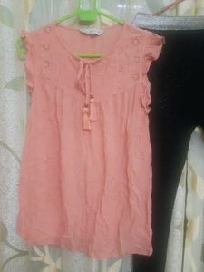 Peach Girls' Top with black thinner pant