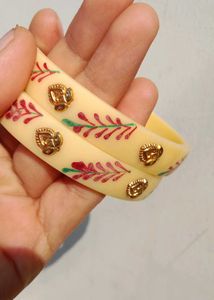 Beautiful Cream Bangles with Floral Design