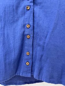 Blue Button-Up Collared Short Sleeve Top