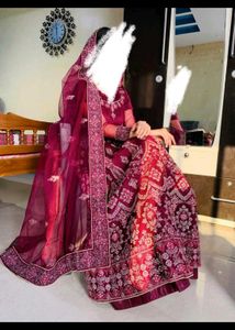 Violet Maroon Embroidered Lehenga Choli Set